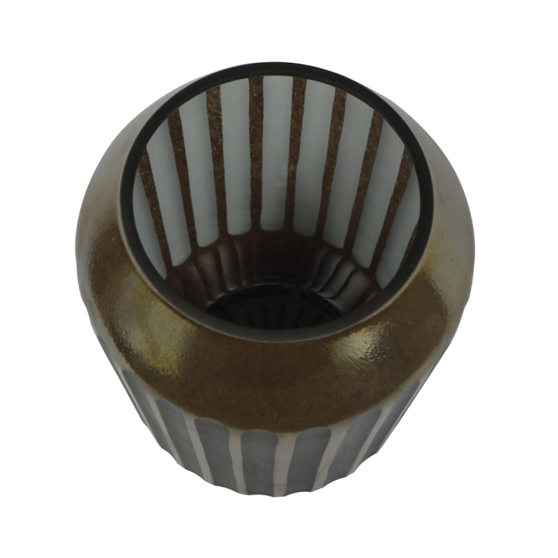 Coffee Brown and Grey Pleated Vase