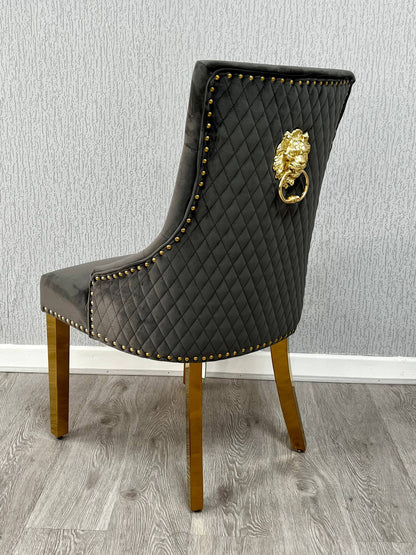 Majestic Velvet Lion Knocker Dining Chair