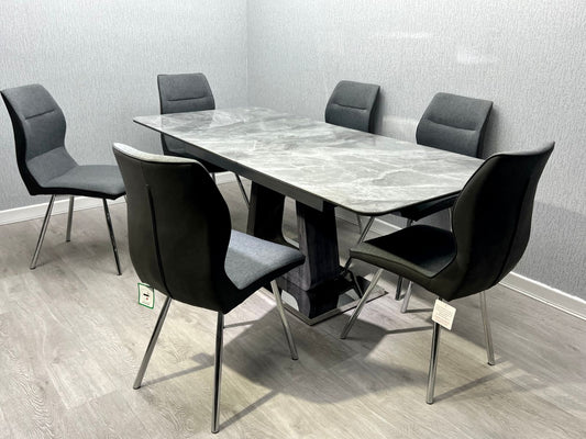 Zermatt Extendable Grey Ceramic Dining Table & 6 Chairs