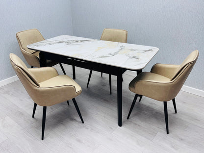 Arizona Cream & Gold Ceramic Dining Table Plus 4 Chairs