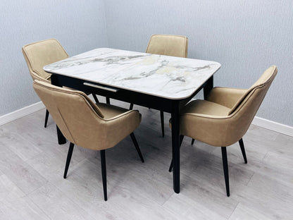 Arizona Cream & Gold Ceramic Dining Table Plus 4 Chairs