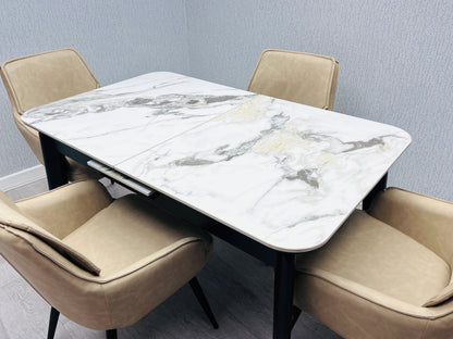 Arizona Cream & Gold Ceramic Dining Table Plus 4 Chairs