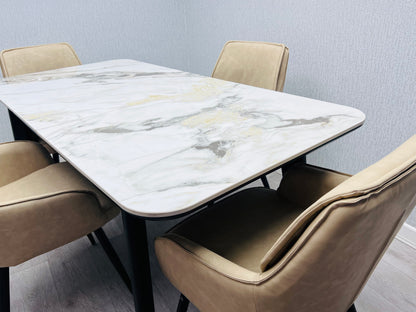Arizona Cream & Gold Ceramic Dining Table Plus 4 Chairs