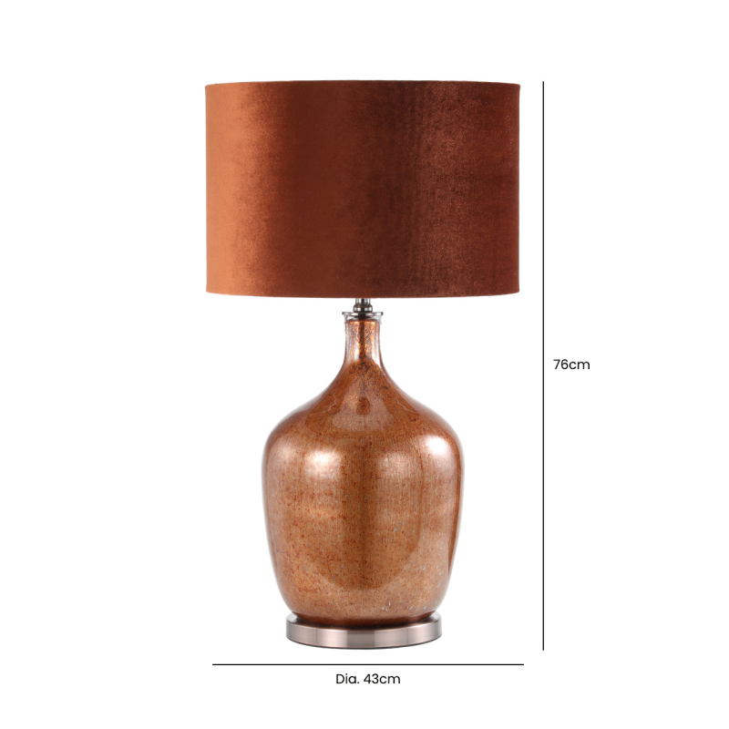 76cm Glass Table Lamp With Velvet Shade