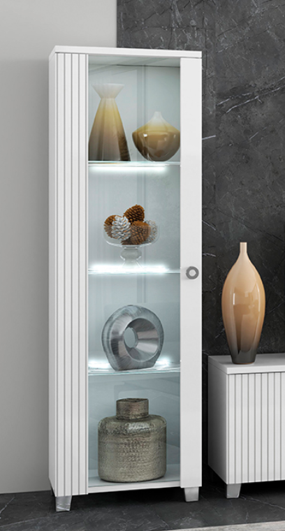 Elite Italian 1 Door White Glass LED Display Cabinet