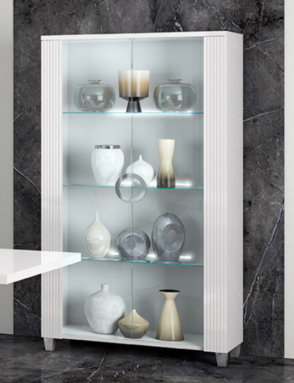 Elite Italian 2 Door White Glass LED Display Cabinet