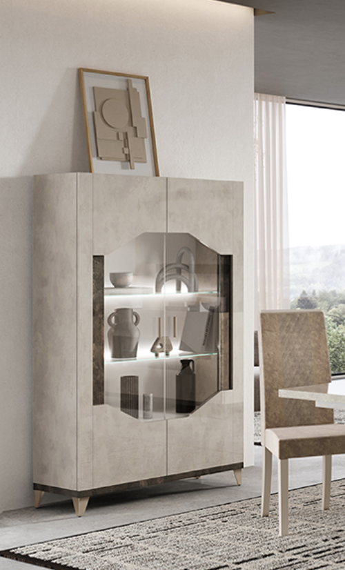 Felix Italian Two-Tone Gloss 2 Door LED Glass Display Cabinet