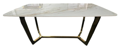 Jessica Ceramic White & Gold Fixed Top Dining Table