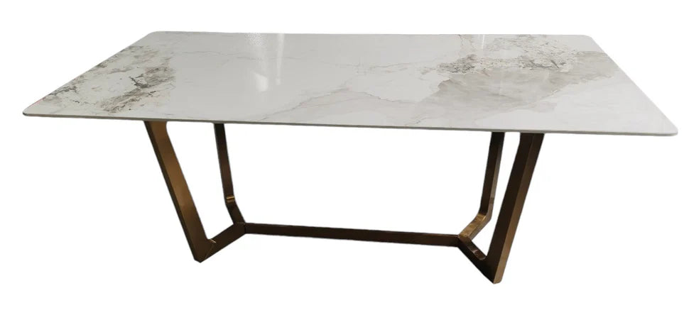 Jessica Ceramic White & Gold Fixed Top Dining Table