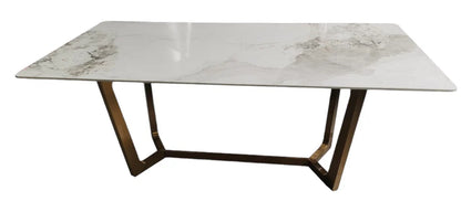 Jessica Ceramic White & Gold Fixed Top Dining Table