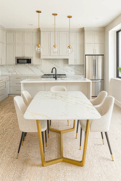 Jessica Ceramic White & Gold Fixed Top Dining Table