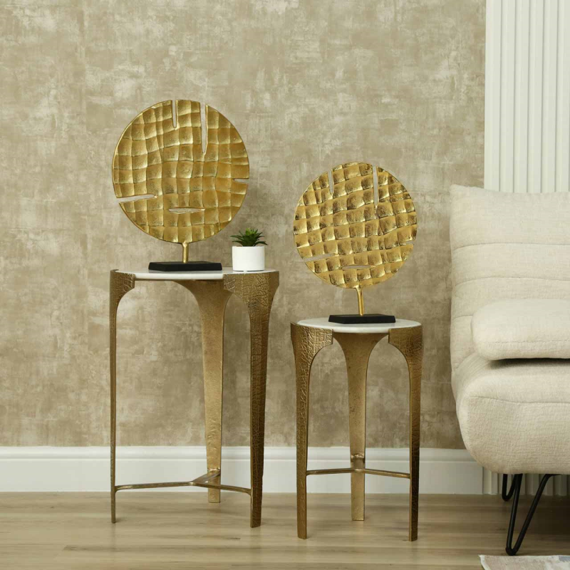 Gold Round Metal Sculpture with Black Base