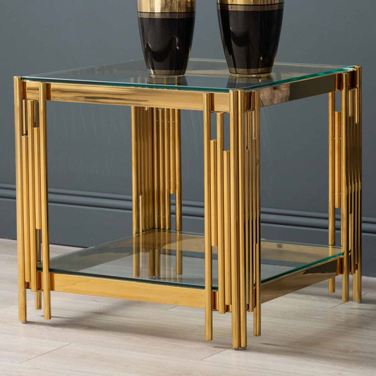 Gold Steel Tubes End Table