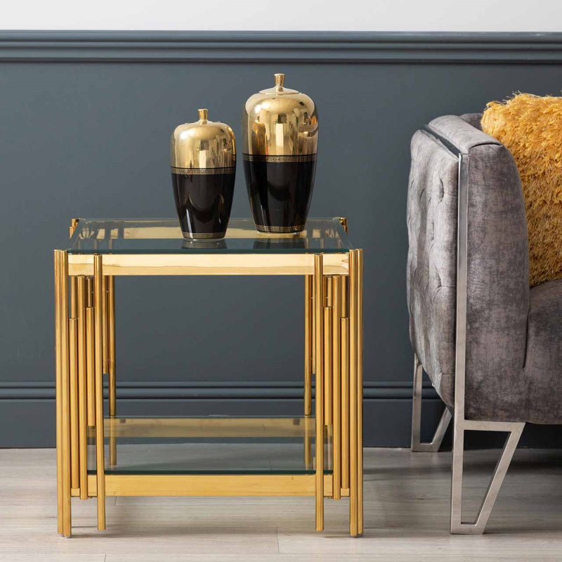 Gold Steel Tubes End Table