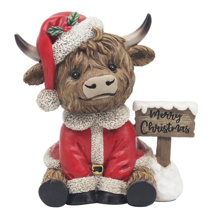 Highland Cow With Merry Xmas Sign