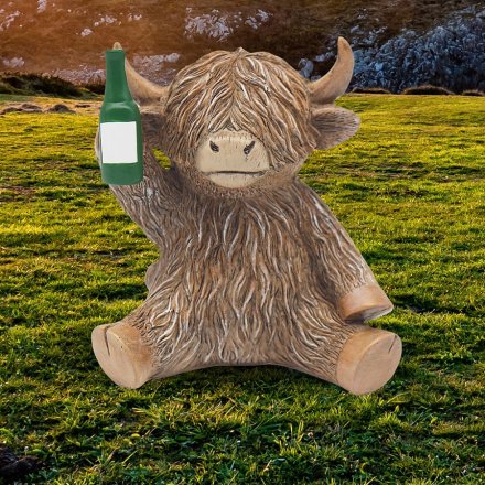 Highland Cow with Beer Bottle