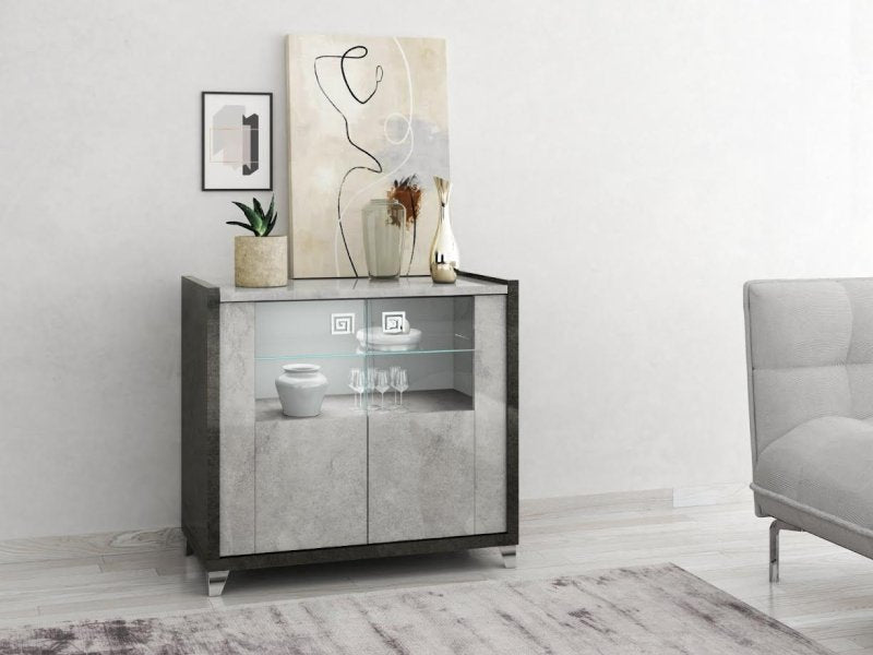 Hilton Italian Grey Gloss 2 Door Sideboard with Interior LED Light