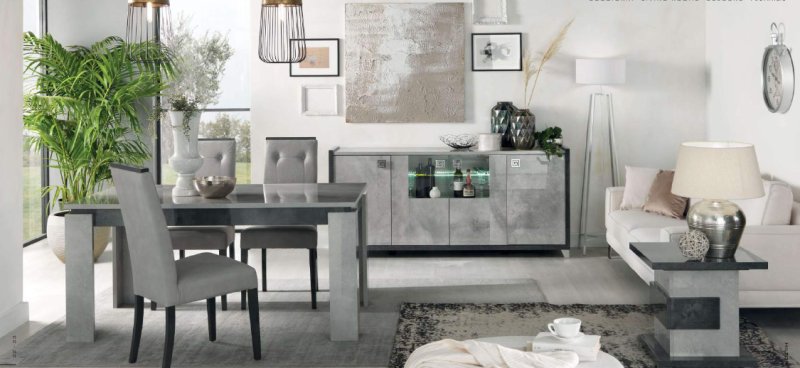Hilton Italian Grey Gloss Extendable Dining Table & 6 Chairs