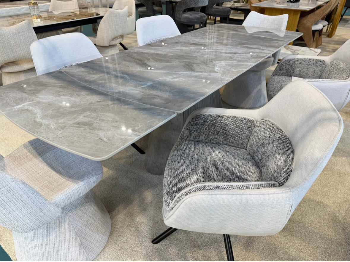 Monaco Sintered Stone Extendable Dining Table Plus 6 Florence Swivel Chairs