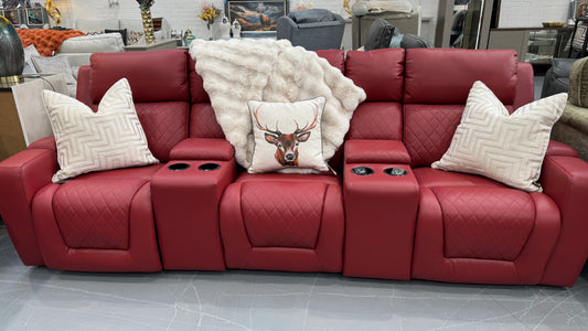 Red Leather 3-seater Electric Recliner Sofa