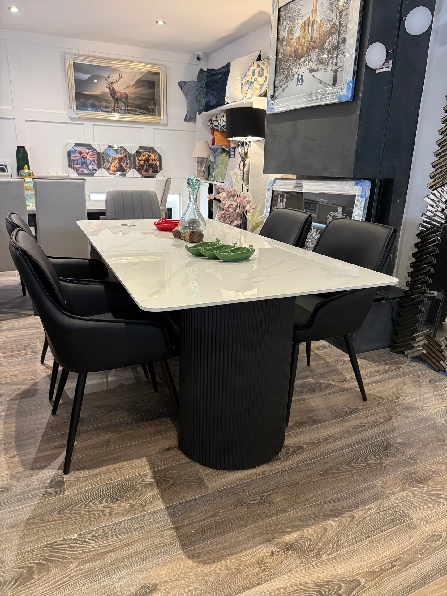 Misty White Sintered Stone Dining Table With 6 Black Palermo Chairs