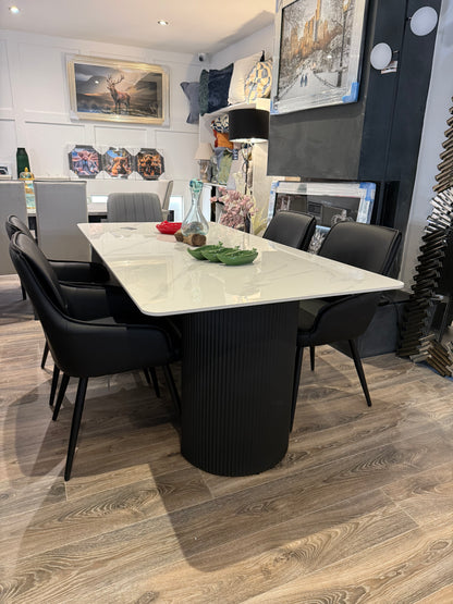 Misty White Sintered Stone Dining Table With 6 Black Palermo Chairs