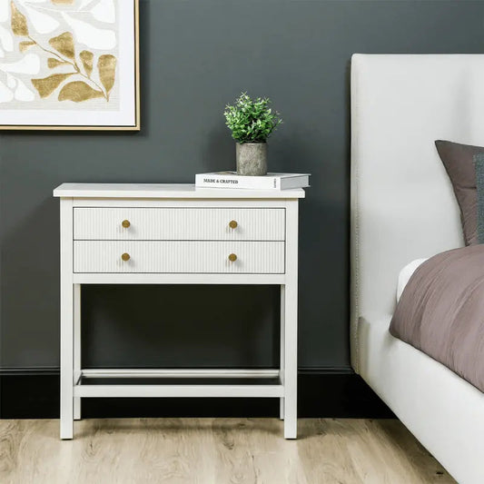 Bedside Cabinet 2 Drawer (White or Taupe)