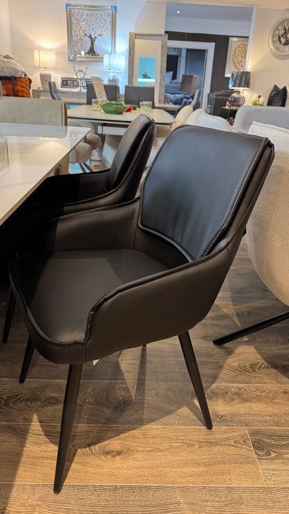 Misty Grey Sintered Stone Dining Table With 6 Black Palermo Chairs