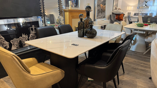 Misty White Sintered Stone Dining Table With 6 Black Palermo Chairs