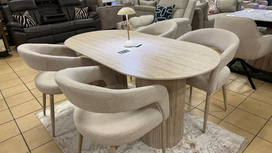 Oslo Beige Sintered Stone Dining Table 2.0 Plus Six Chairs