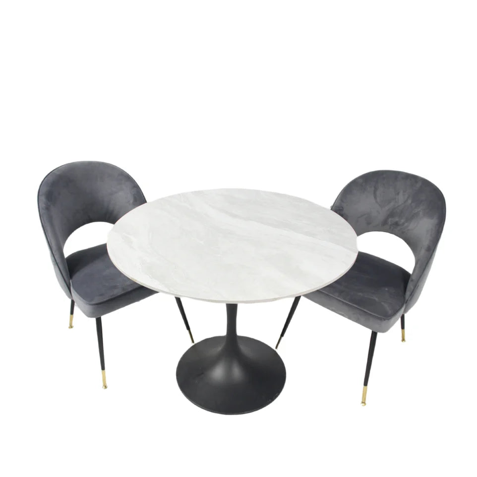 Bentley Ceramic White & Black Round Dining Table
