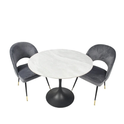 Bentley Ceramic White & Black Round Dining Table