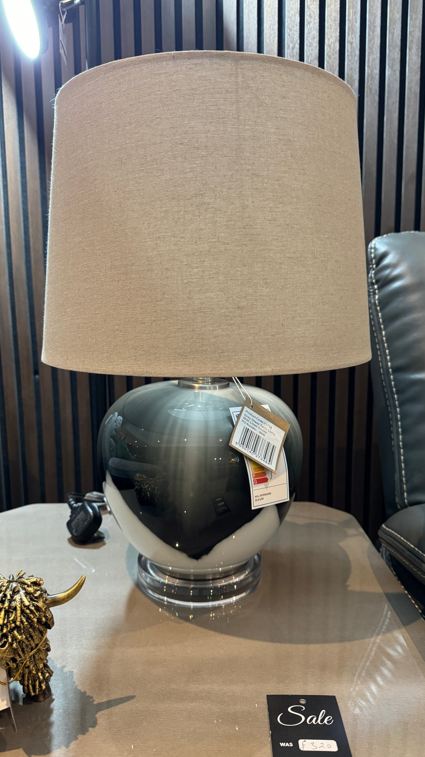 Grey Glass Table Lamp With Linen Shade