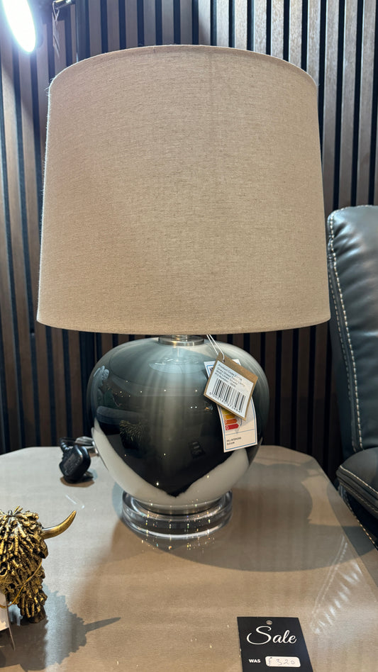 Grey Glass Table Lamp With Linen Shade