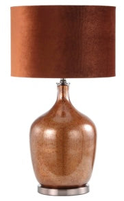 76cm Red Copper Glass Table Lamp with Amber Velvet Shade