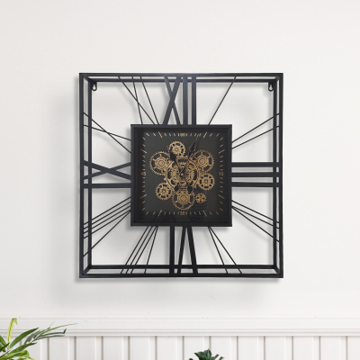 60cm Black and Gold Square Gears Wall Clock