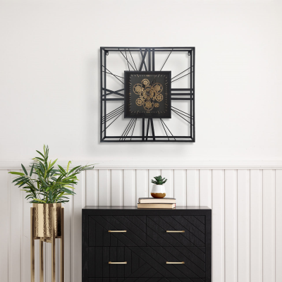 60cm Black and Gold Square Gears Wall Clock