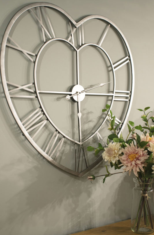 Silver Heart Skeleton Wall Clock