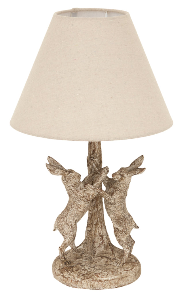 Stonewashed Marching Hares Lamp With Linen Shade