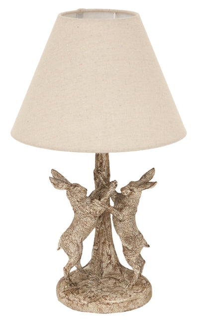 Stonewashed Marching Hares Lamp With Linen Shade