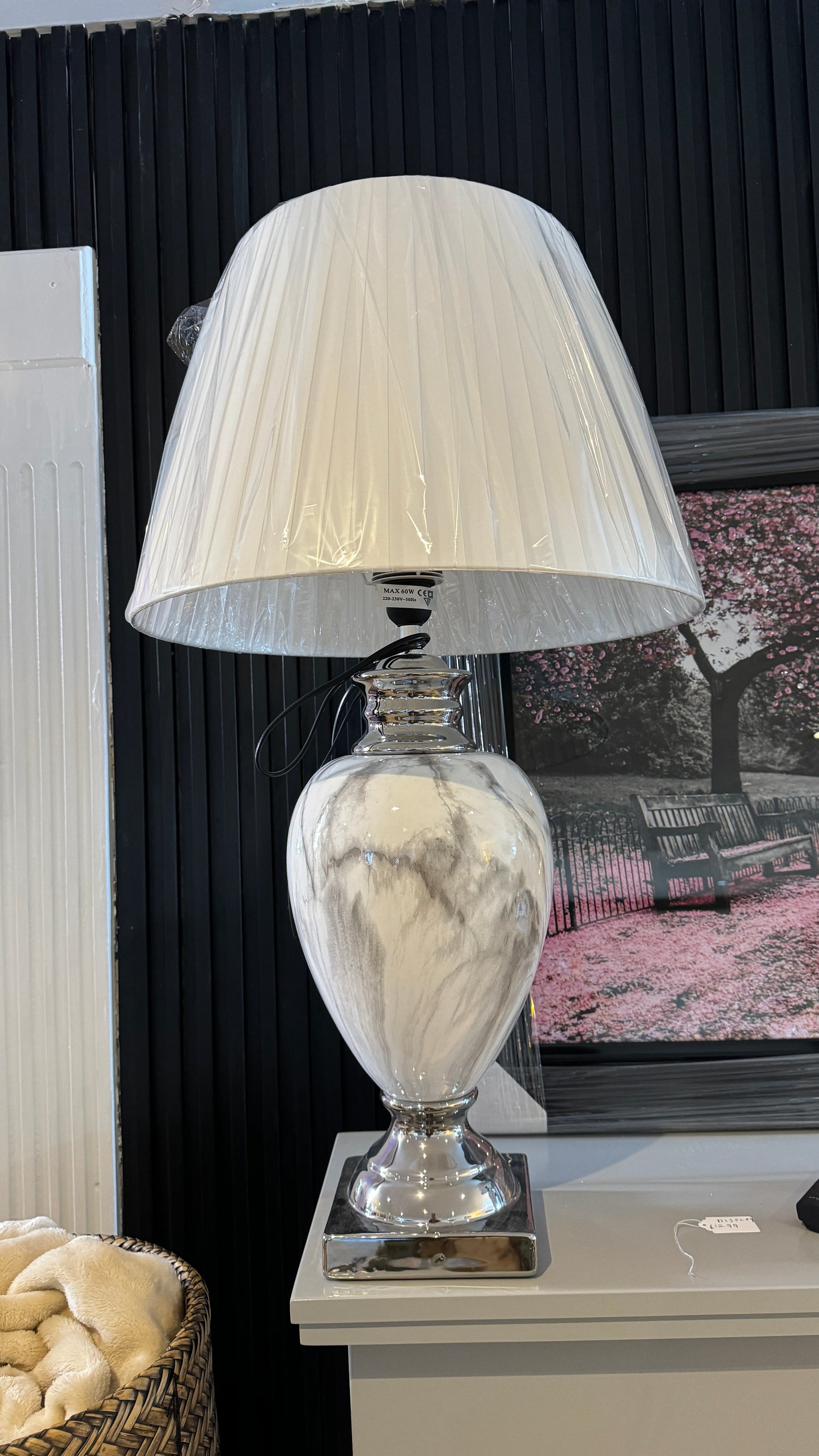 White Marble Table Lamp with White Linen Shade