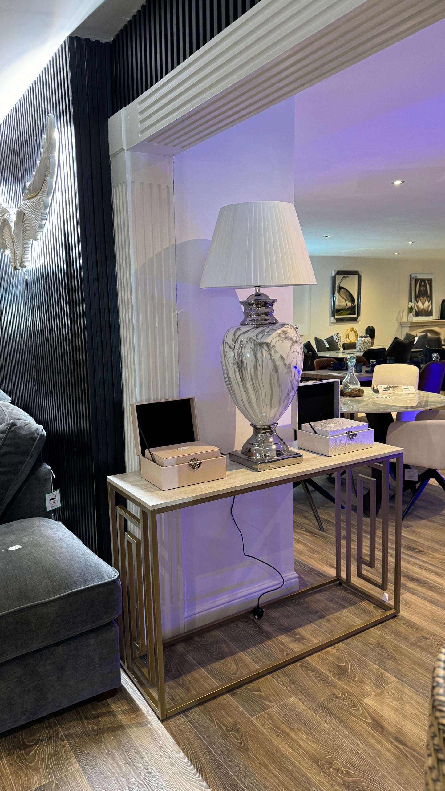 White Marble Table Lamp with White Linen Shade