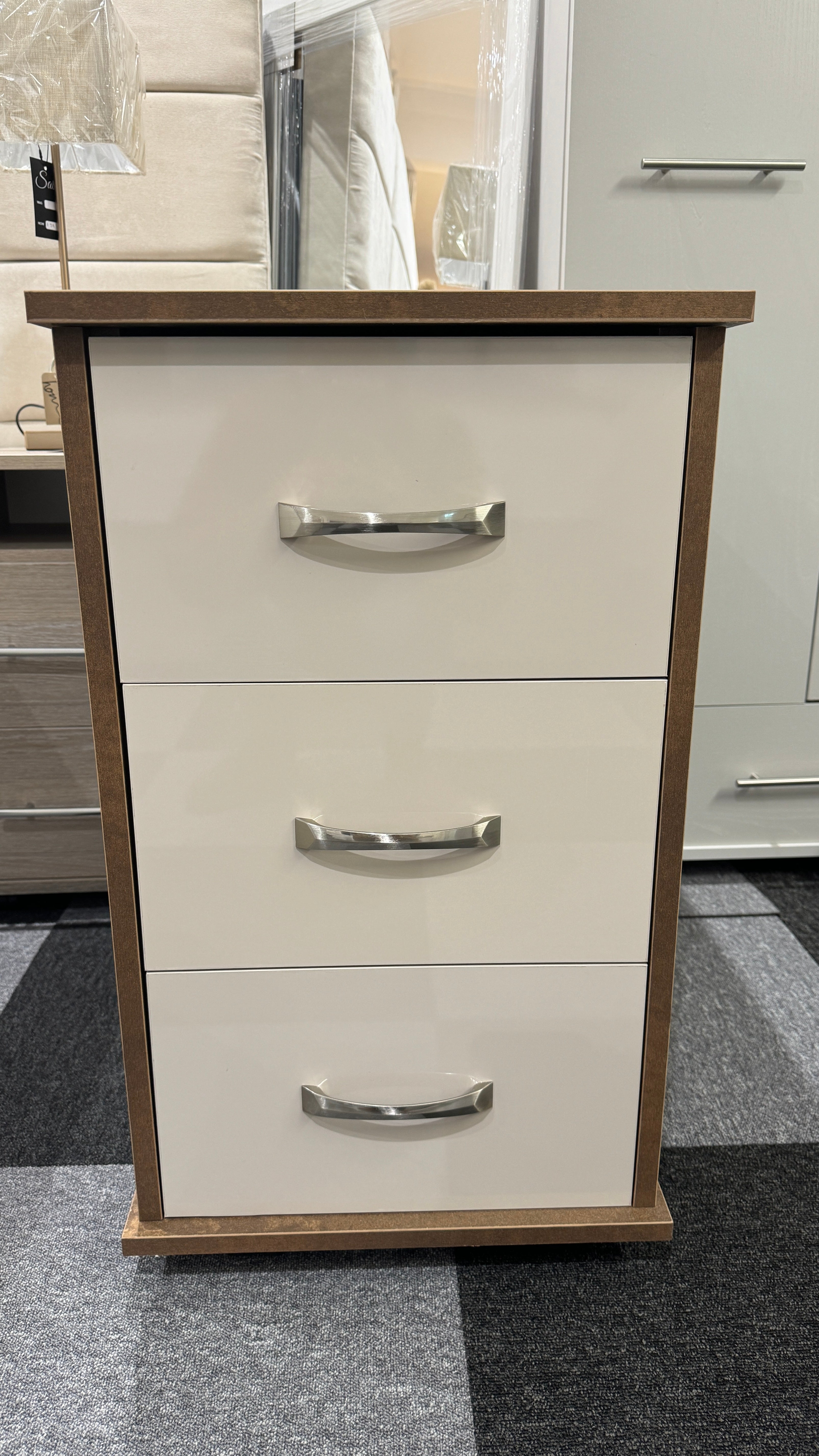 3 Drawer Bedside Cabinet Rust & Cashmere Gloss – It’s Simply Furniture