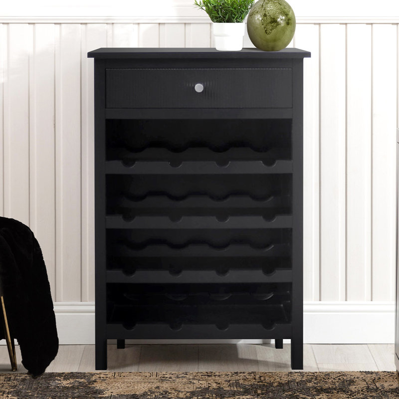 Lindon Black 1-Drawer Wine Rack Storage Cabinet