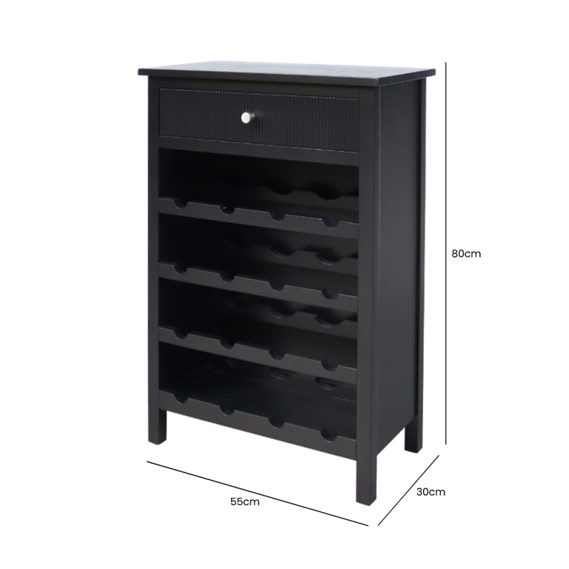 Lindon Black 1-Drawer Wine Rack Storage Cabinet