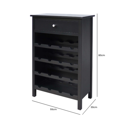 Lindon Black 1-Drawer Wine Rack Storage Cabinet