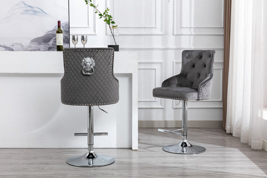 Majestic Grey Velvet Bar Stool