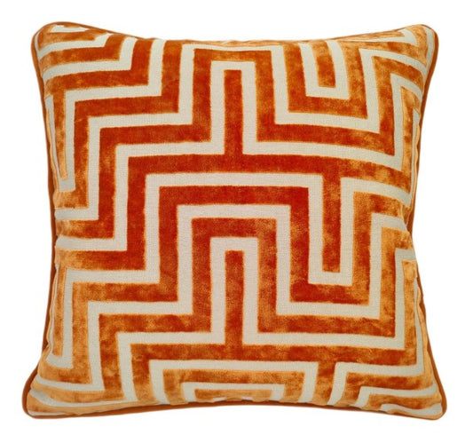 Paul Moneypenny Maze Cut Velvet Cushion Orange