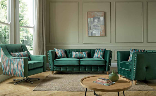 Nevada Plush Emerald 3+1+Luxe Swivel Chair Sofa Set