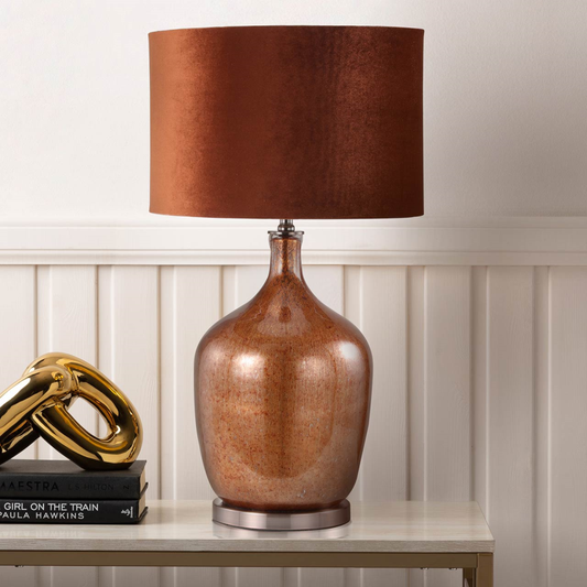 76cm Red Copper Glass Table Lamp with Amber Velvet Shade